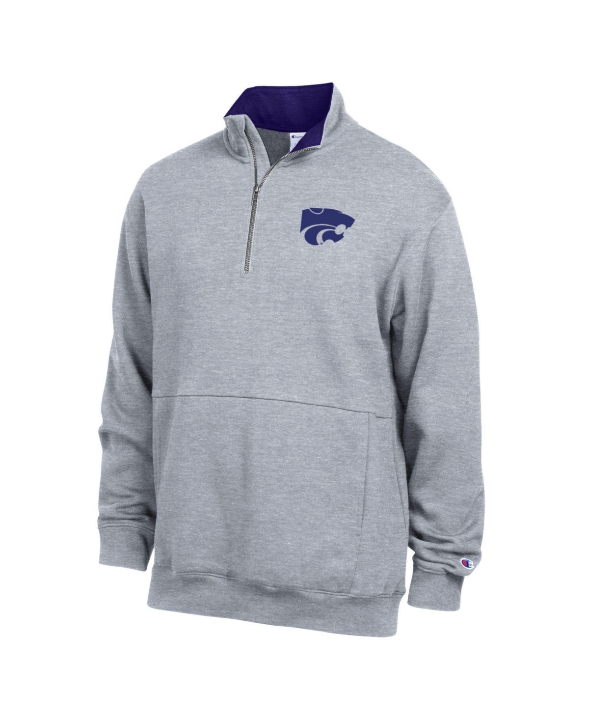 Champion Men's Heather Gray Kansas State Wildcats Fleece Quarter-Zip Pullover - Heather Gray