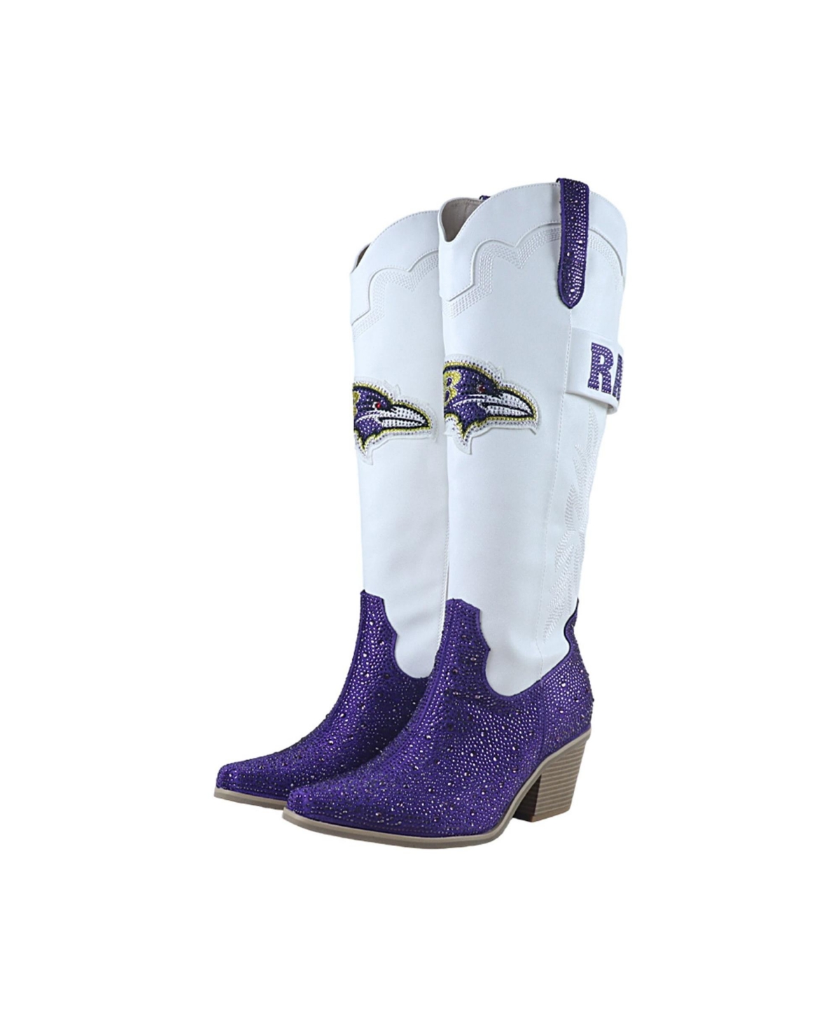 Fabgating By Cuce Women's White Baltimore Ravens Crystal Cowboy Boots - White, Purple