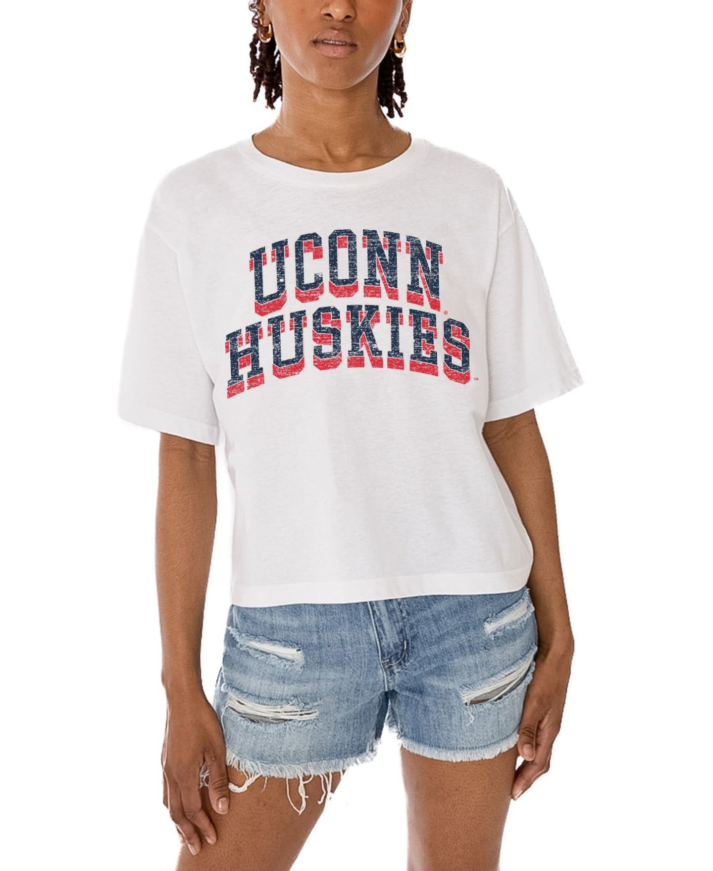 Женская футболка Gameday Couture White UConn Huskies Claim To Fame Boxy Cropped — фото 3