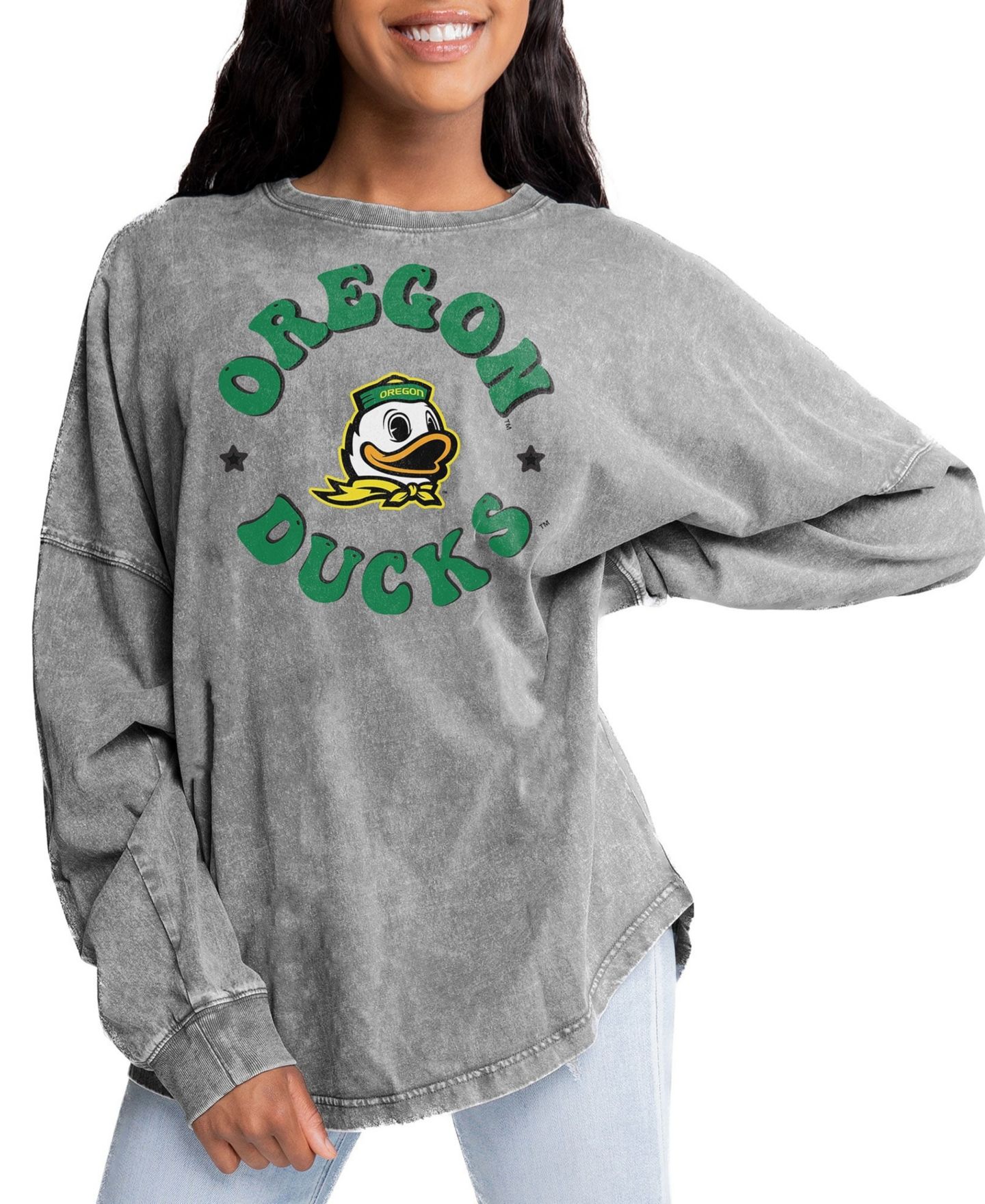 Женская футболка Gameday Couture Gray Oregon Ducks Playing Around Faded Wash Oversized Long-Sleeve — фото 1