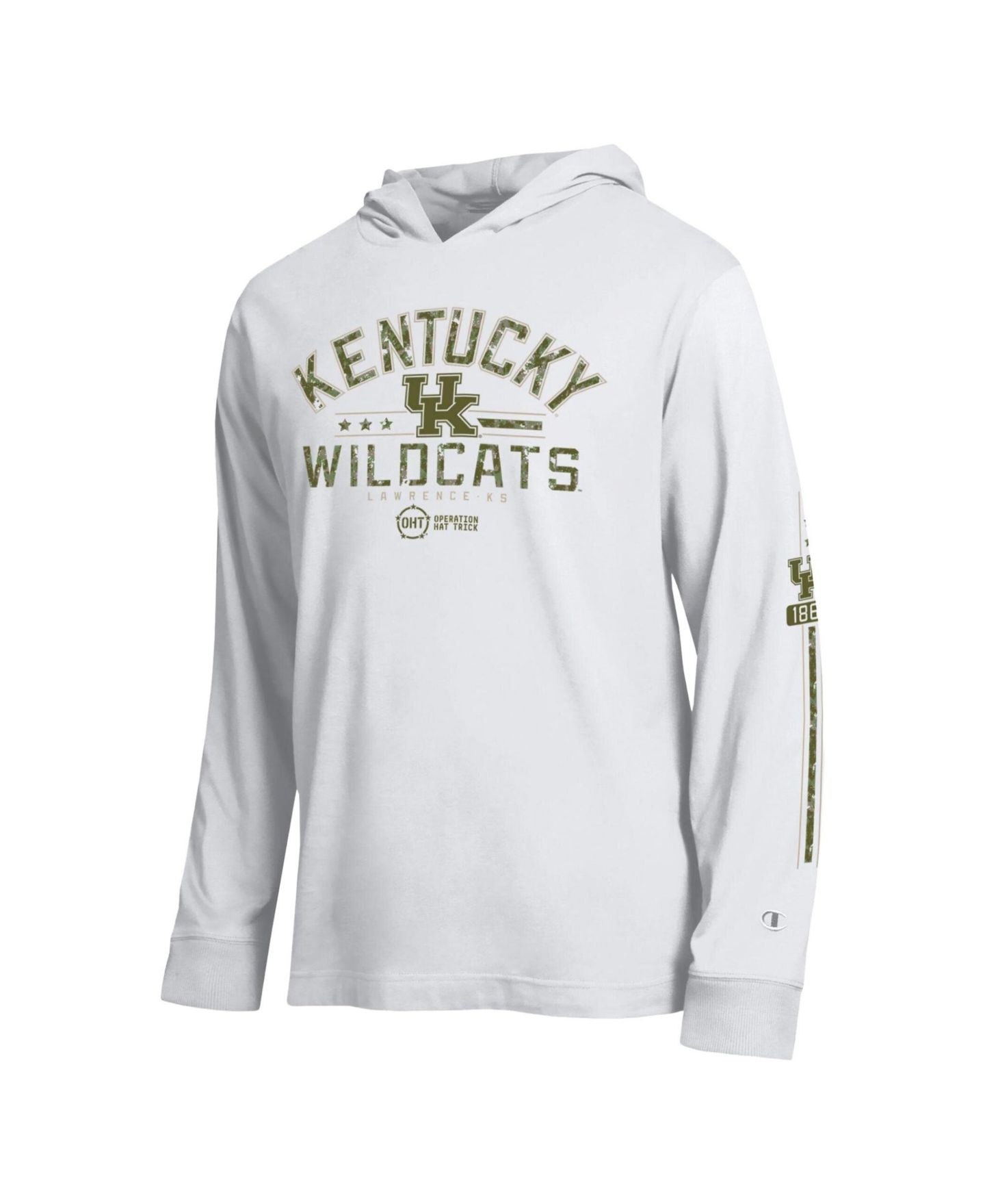 Мужская футболка Champion White Kentucky Wildcats Operation Hat Trick Sleeve Line Hooded Long-Sleeve — фото 2