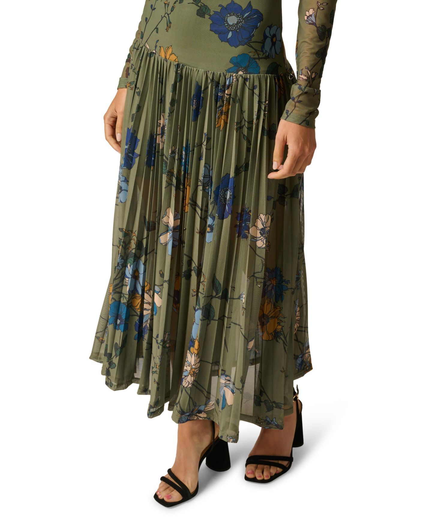 Женское платье Adrianna Papell Floral-Print Mock Neck Ankle, цвет: Оливковый разноцветный — фото 4