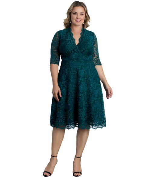 Женское платье Kiyonna Plus Size Mademoiselle Lace Cocktail Dress with Sleeves, цвет: Изумрудный зелёный