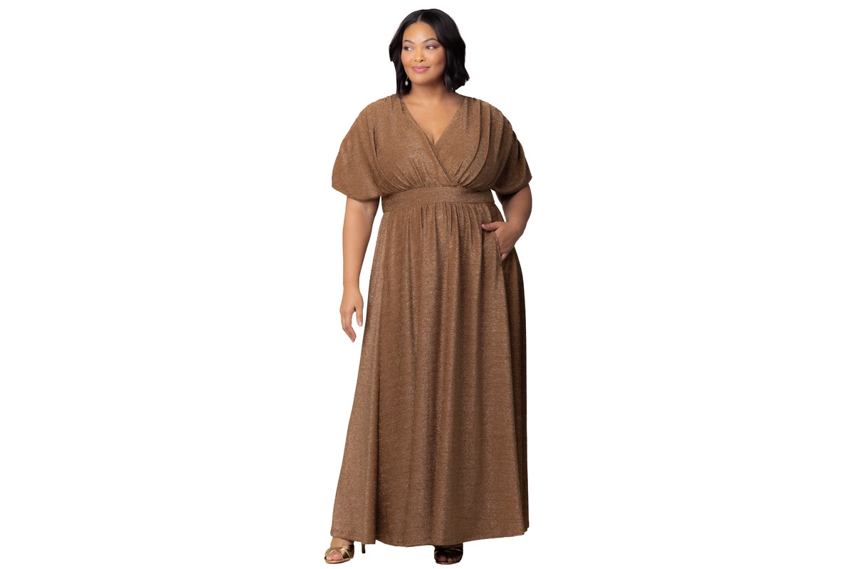 Kiyonna Plus Size Geneva Sparkling Evening Gown - Mocha sparkle