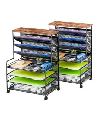 7 Tier Desk File Organizer With Pen Holder Metal Hanging Basket