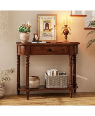 36 in Retro 2-Tier Narrow Console Table with Drawer
