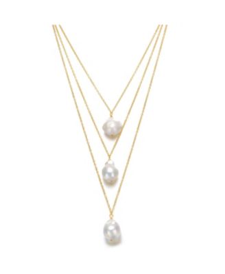 Sterling Silver 14K Gold Plated Baroque Pearl Layered Necklace