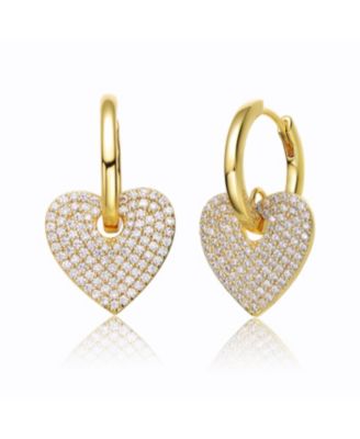 Chic 14K Gold Plated Heart Dangle Huggie Hoop Earrings