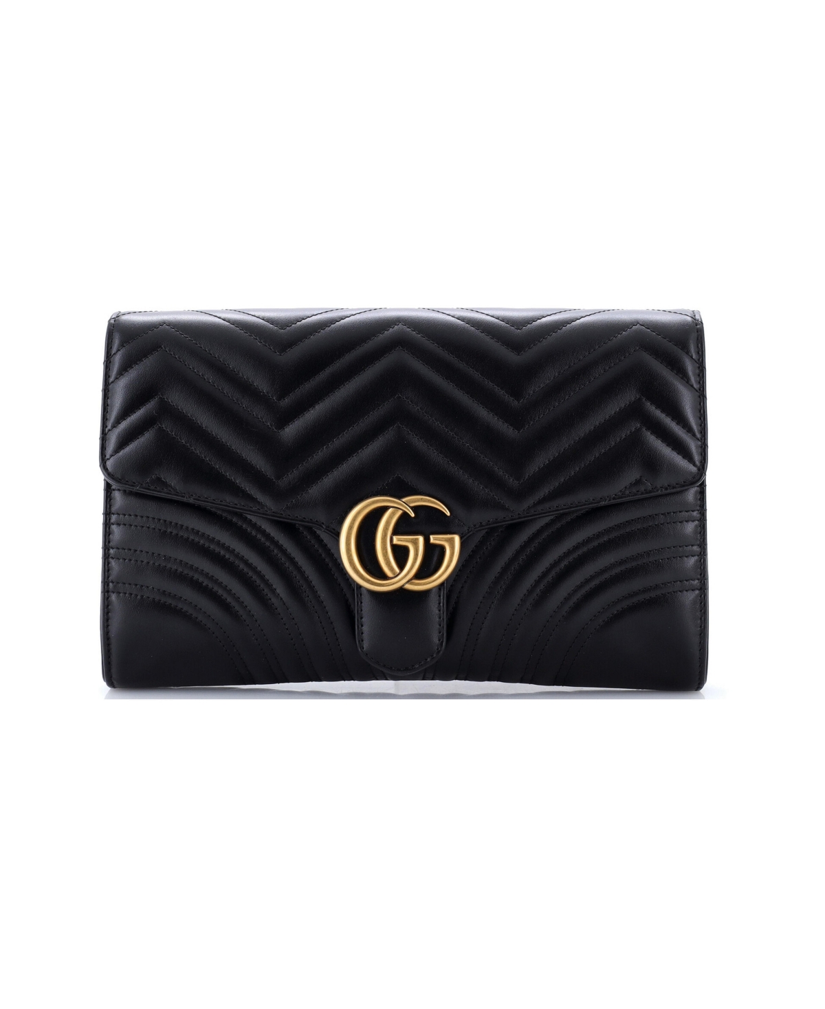 Pre-Owned Gucci Gg Marmont Flap Clutch Matelasse Leather - Black