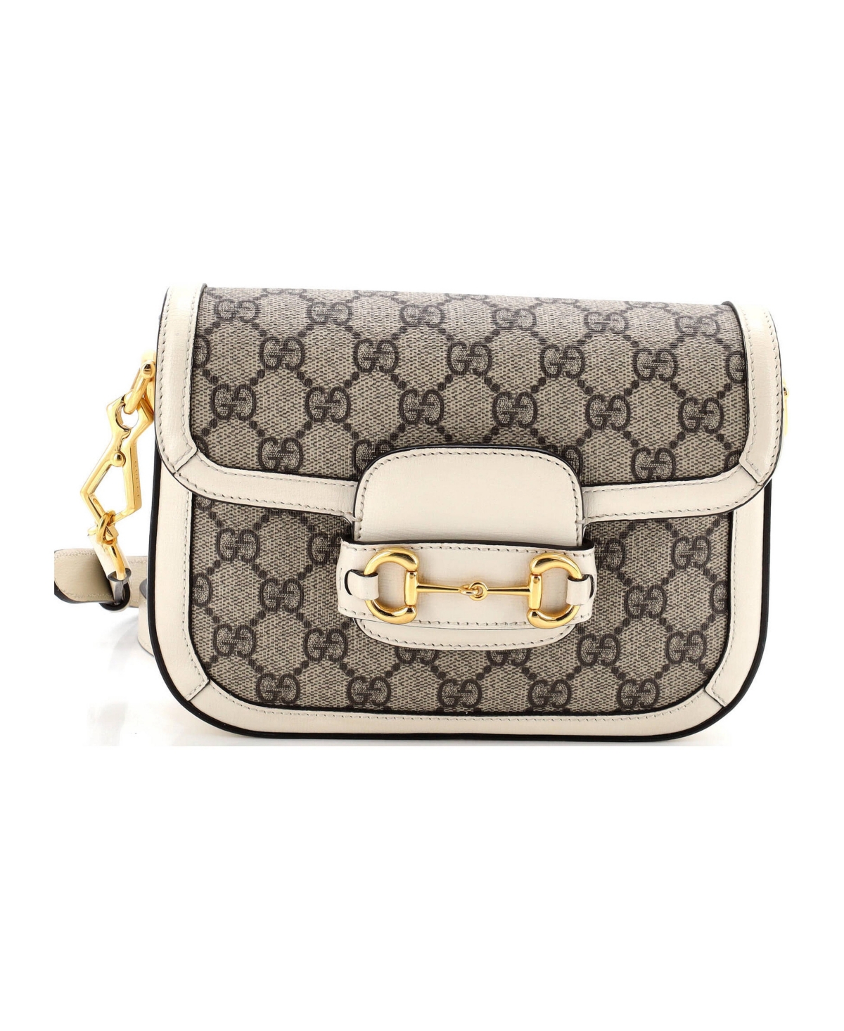 Pre-Owned Gucci Mini Horsebit 1955 Shoulder Bag Gg Coated Canvas with Leather - White