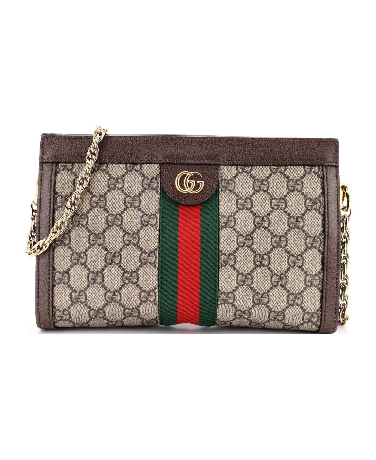 Pre-Owned Gucci Small Ophidia Chain Shoulder Bag Gg Coated Canvas - Brown