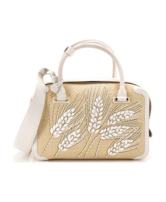 MM Cool Box Bag Leather and Embroidered Raffia