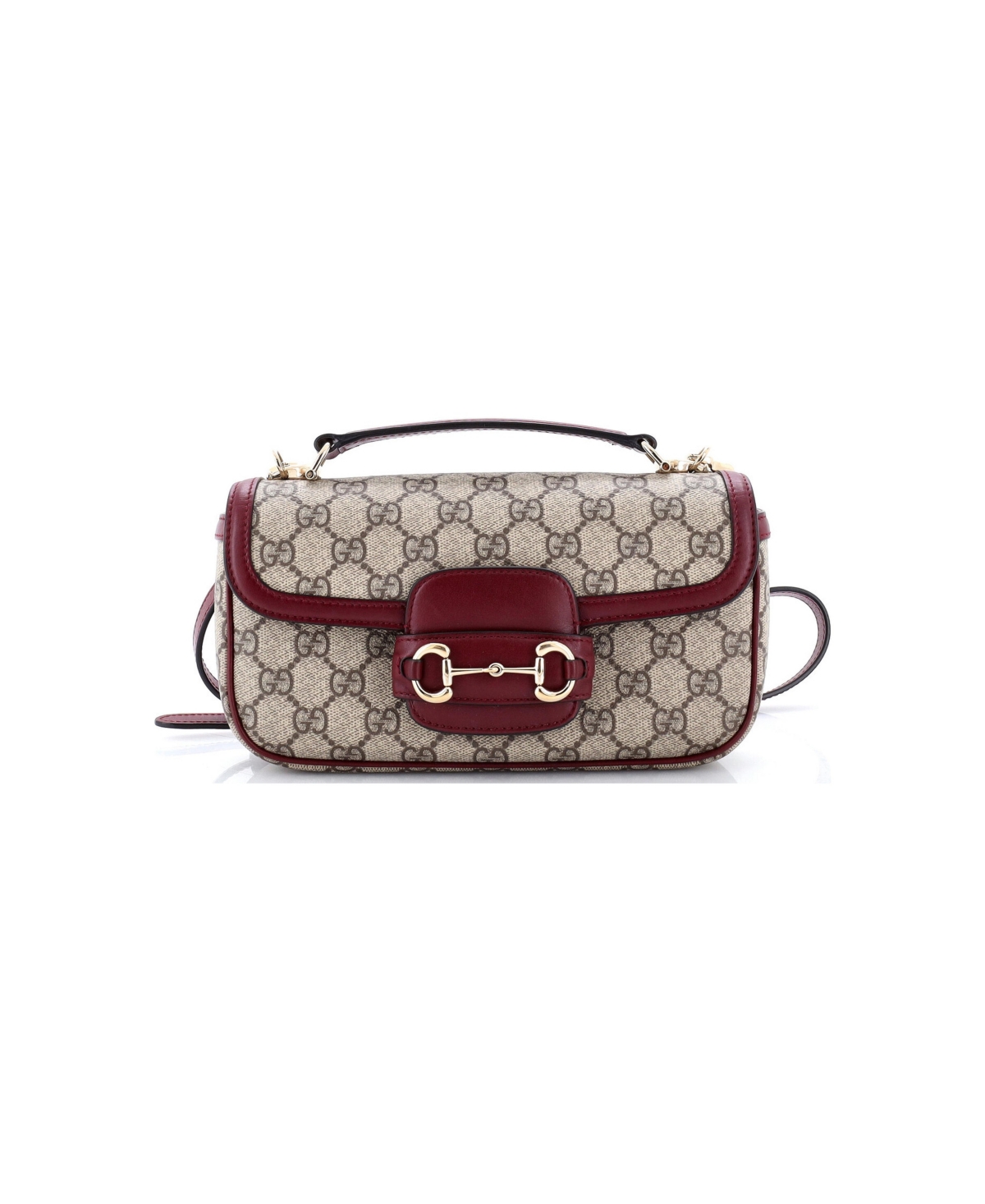 Pre-Owned Gucci East West Horsebit 1955 Shoulder Bag Gg Coated Canvas with Leather - Red
