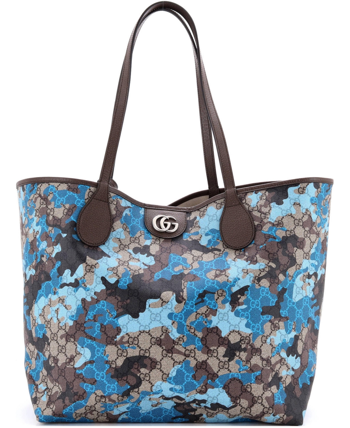 Pre-Owned Gucci Large Ophidia Gg Open Tote Gg Camouflage Coated Canvas - Blue