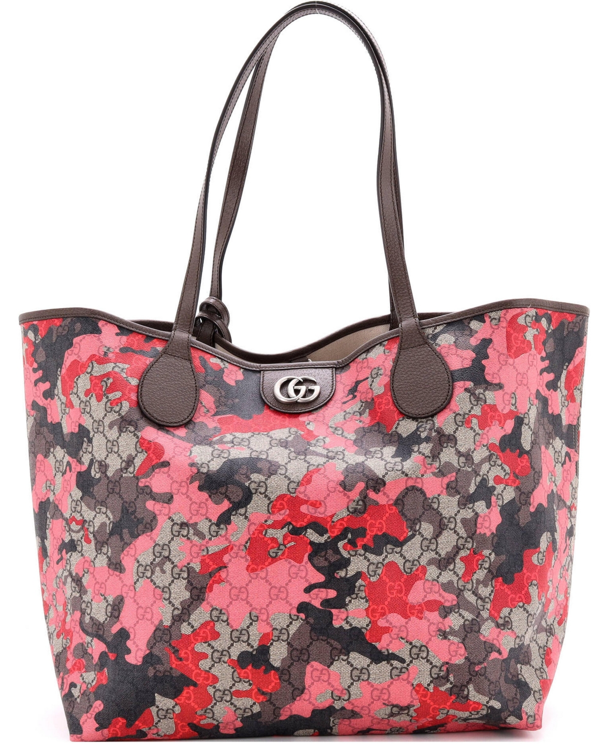 Pre-Owned Gucci Large Ophidia Gg Open Tote Gg Camouflage Coated Canvas - Pink
