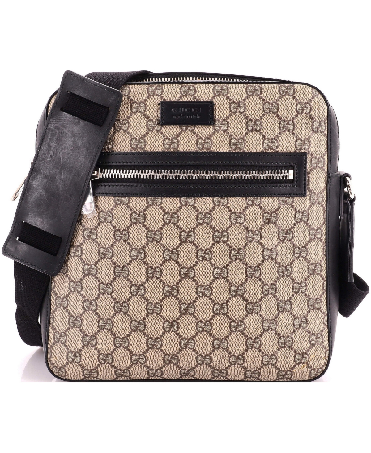 Pre-Owned Gucci Medium Front Zip Messenger Gg Coated Canvas - Brown
