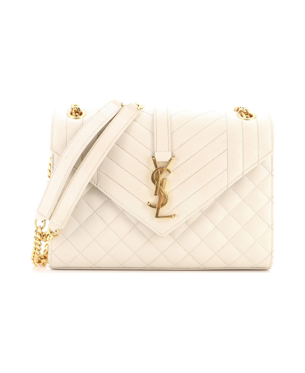 Pre-Owned Saint Laurent Medium Classic Monogram Envelope Satchel Mixed Matelasse Leather - Natural