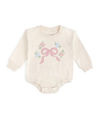 Baby Girls' Bow and Bloom Embroidered Long Sleeve Romper