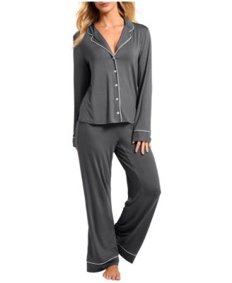 Women's Long Sleeve Button-Down Satin Pajama Set