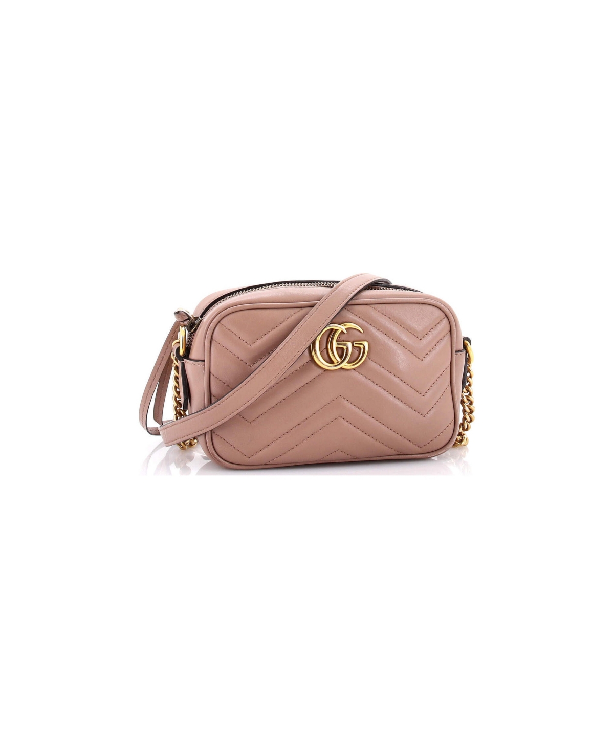 Pre-Owned Gucci Mini Gg Marmont Shoulder Bag Matelasse Leather - Natural