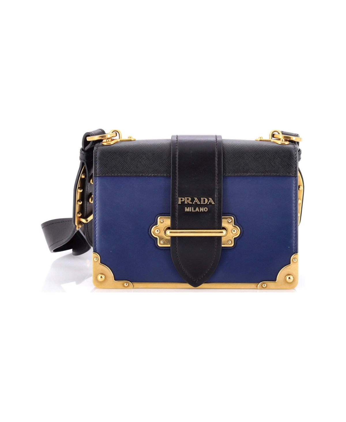 Pre-Owned Prada Small Cahier Crossbody Bag Leather and Saffiano Leather - Blue