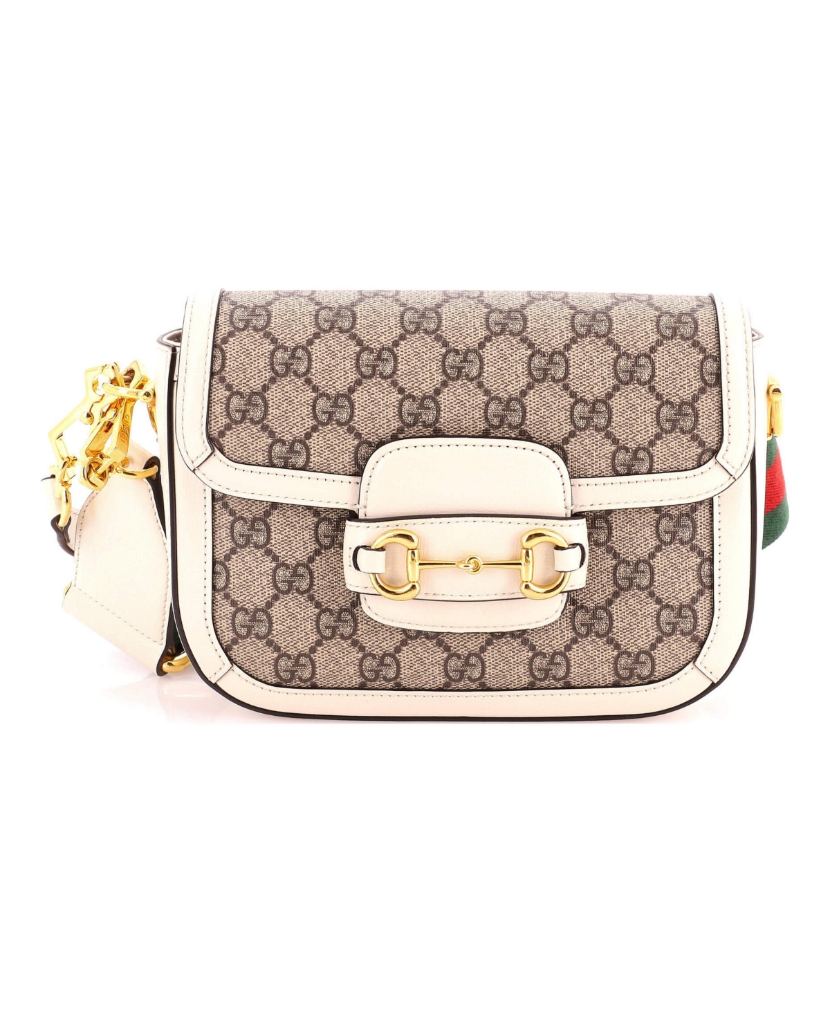 Pre-Owned Gucci Mini Horsebit 1955 Shoulder Bag Gg Coated Canvas with Leather - White