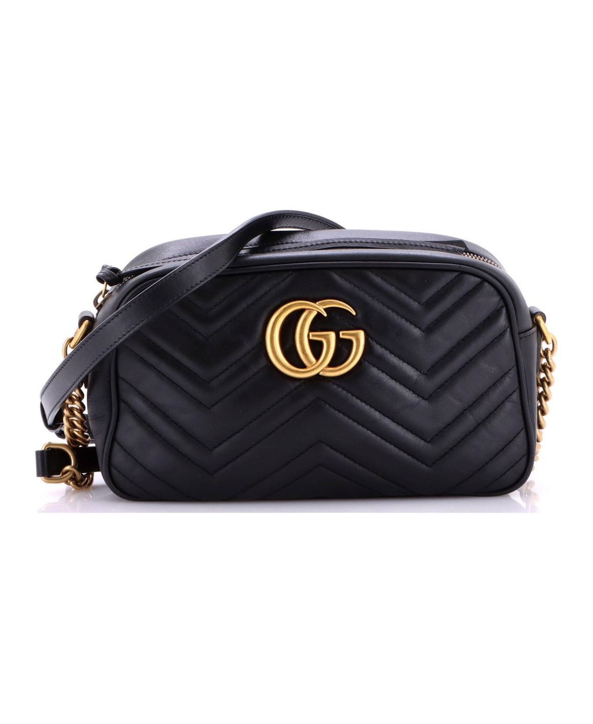 Pre-Owned Gucci Small Gg Marmont Shoulder Bag Matelasse Leather - Black
