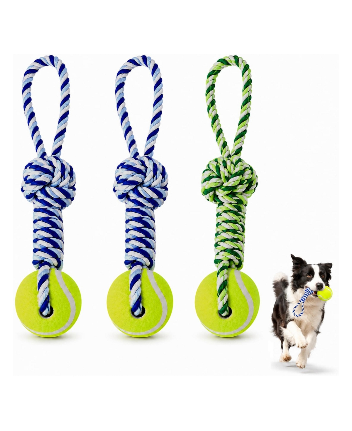 Magicorange Dog Rope Toy 3 Pack Tug of War with Tennis Ball Fetch Chew - Default