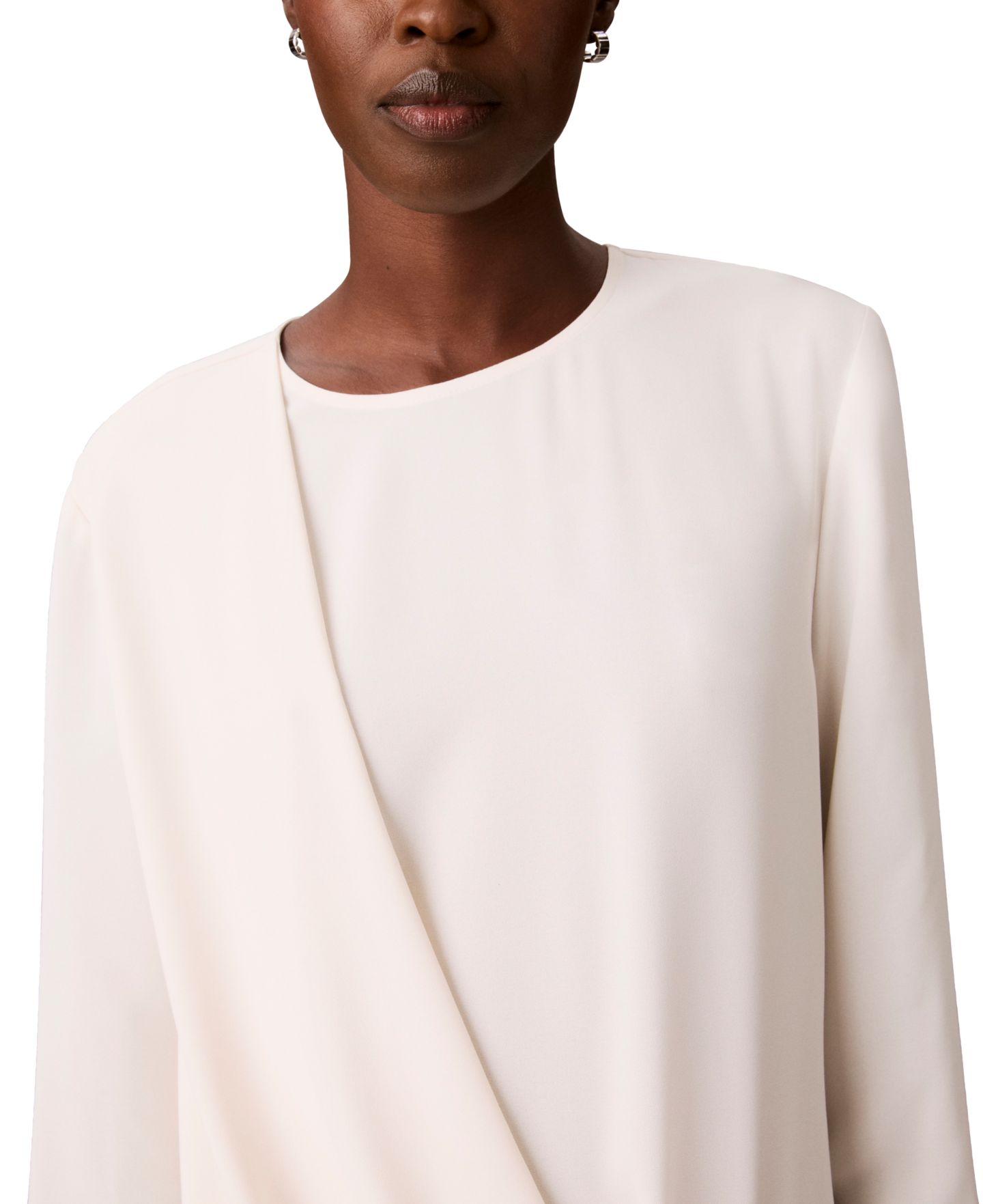 Женская блузка Calvin Klein Long-Sleeve Crewneck Draped, цвет: Seasalt — фото 4
