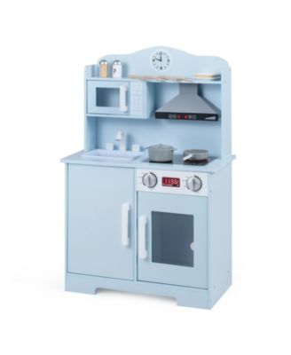 Kids Wooden Play Kitchen with Range Hood and Light and Sound, Ages 3+