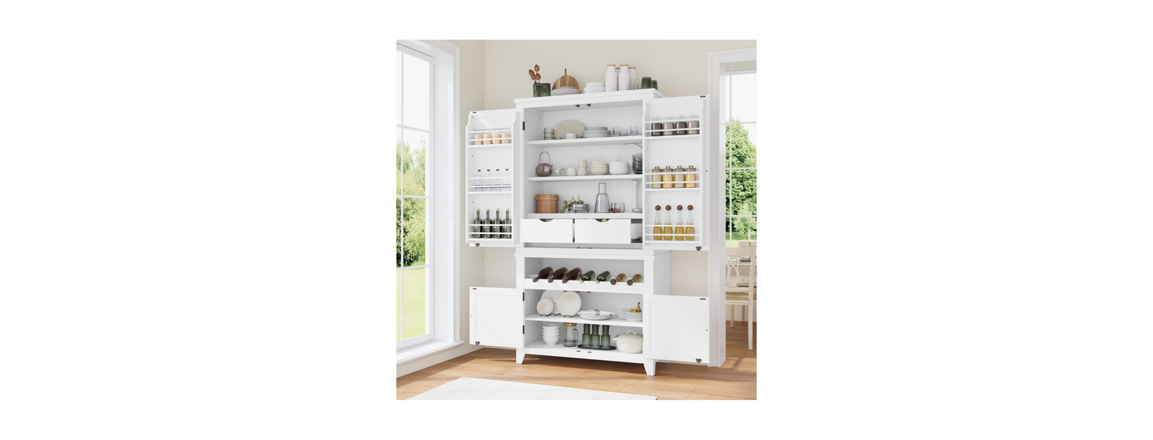 Streamdale Furniture 77" Freestanding Kitchen Pantry Cabinet with Wine Rack
