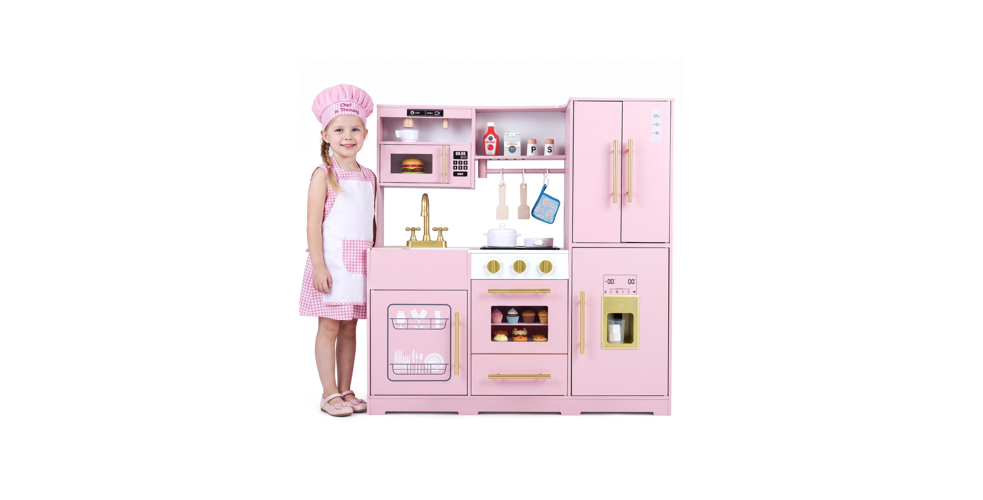 Mecale Wooden Fridge, Bakery Oven & Microwave Play Kitchen, Ages 3+