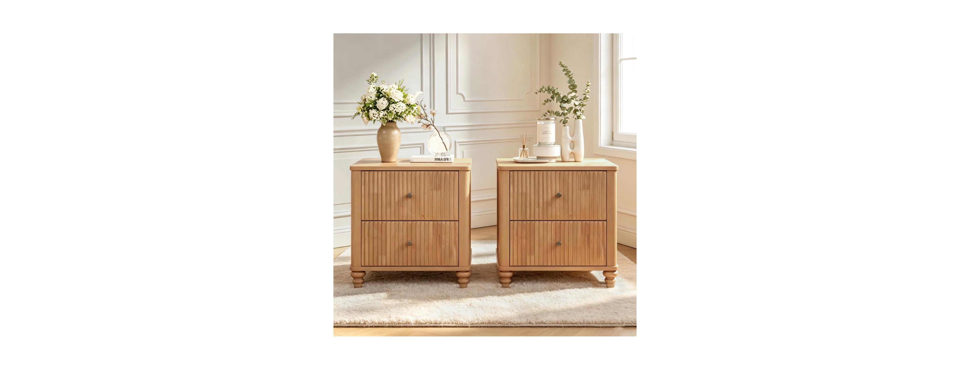 Streamdale Furniture Fluted Nightstand 2-Piece Set with 3 Drawers