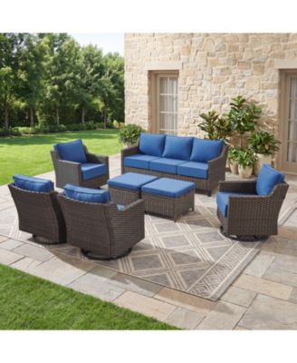 Horiz 7-Piece Patio Furniture Set Wicker Swivel Rocking Chairs Outdoor Couch Ottomans High Back Conversation Set 6" Thick Cushions