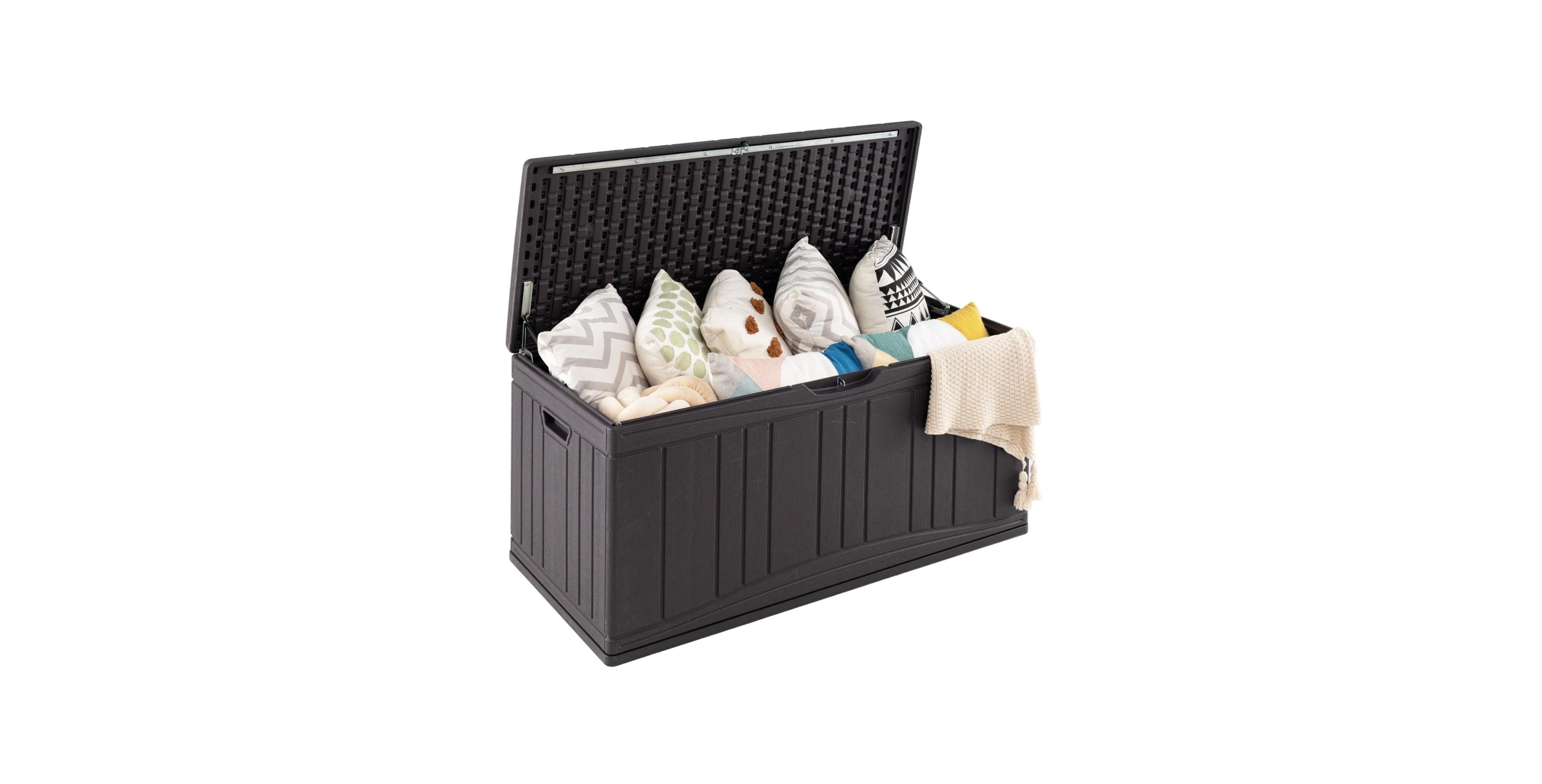 Mecale 80 Gallon Outdoor Deck Box with Gas Strut Lid and 330 lb Capacity