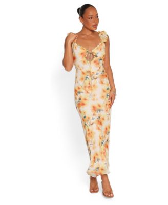 Women's Jean Floral-Print V-Neck Maxi Dress