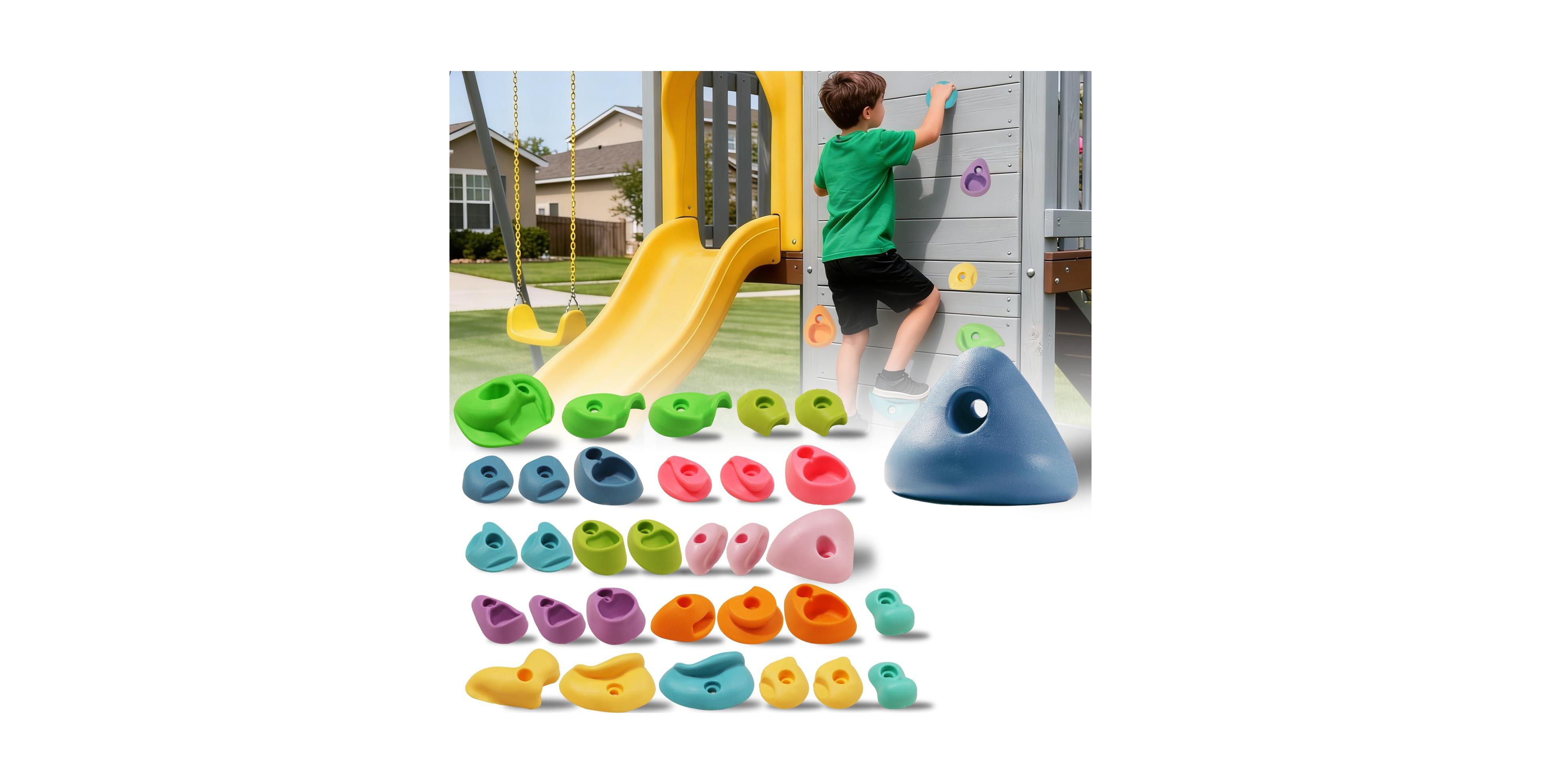 Aofar 32 Rock Climbing Holds Wall Grip Kit Indoor Outdoor with Hardware