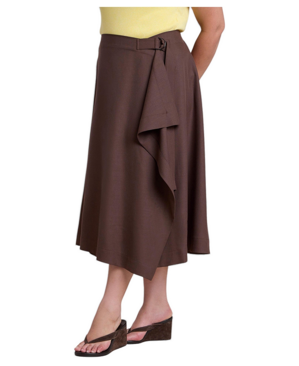 Eloquii Plus Size Adjustable Wrap Asymmetrical-Hem Midi Skirt - Mocha