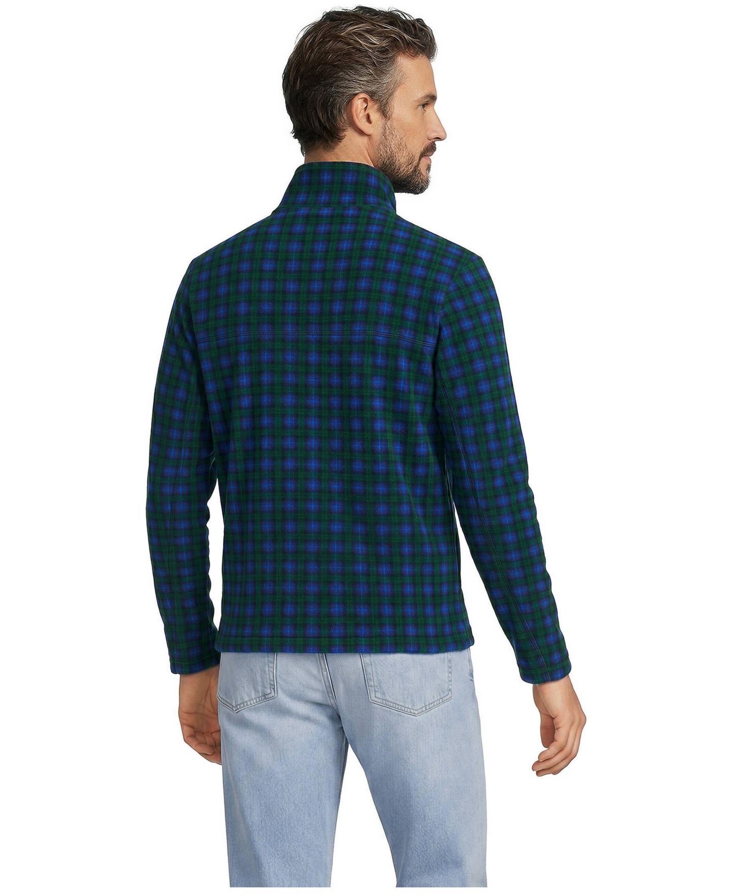 Мужской свитер Lands' End Big & Tall Anyweather Mock-Neck Fleece Quarter-Zip Pullover, цвет: Сосновый клетчатый — фото 3