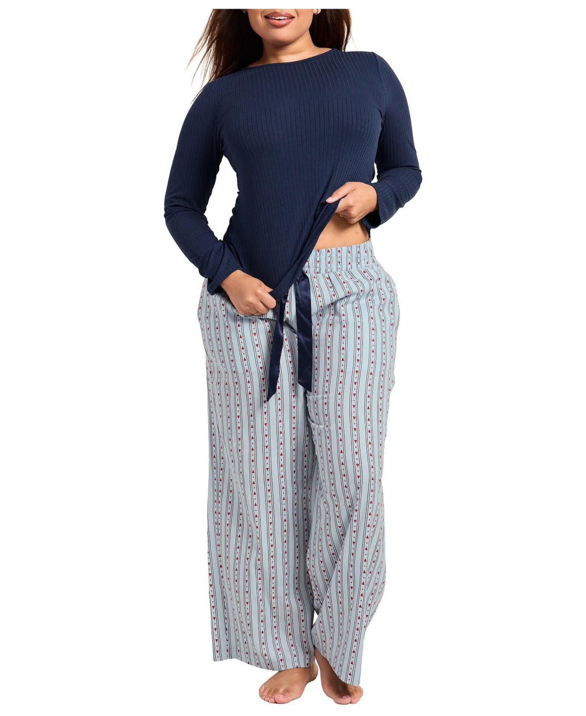 Adore Me Plus Size Lee Pajama Set - Heart blue