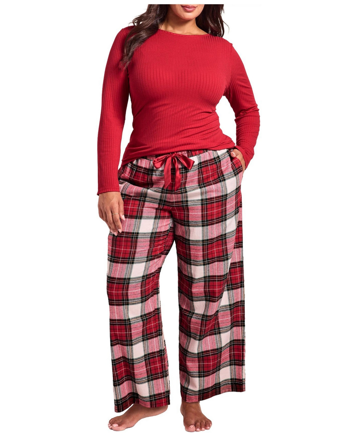 Adore Me Plus Size Lee Pajama Set - Plaid beige