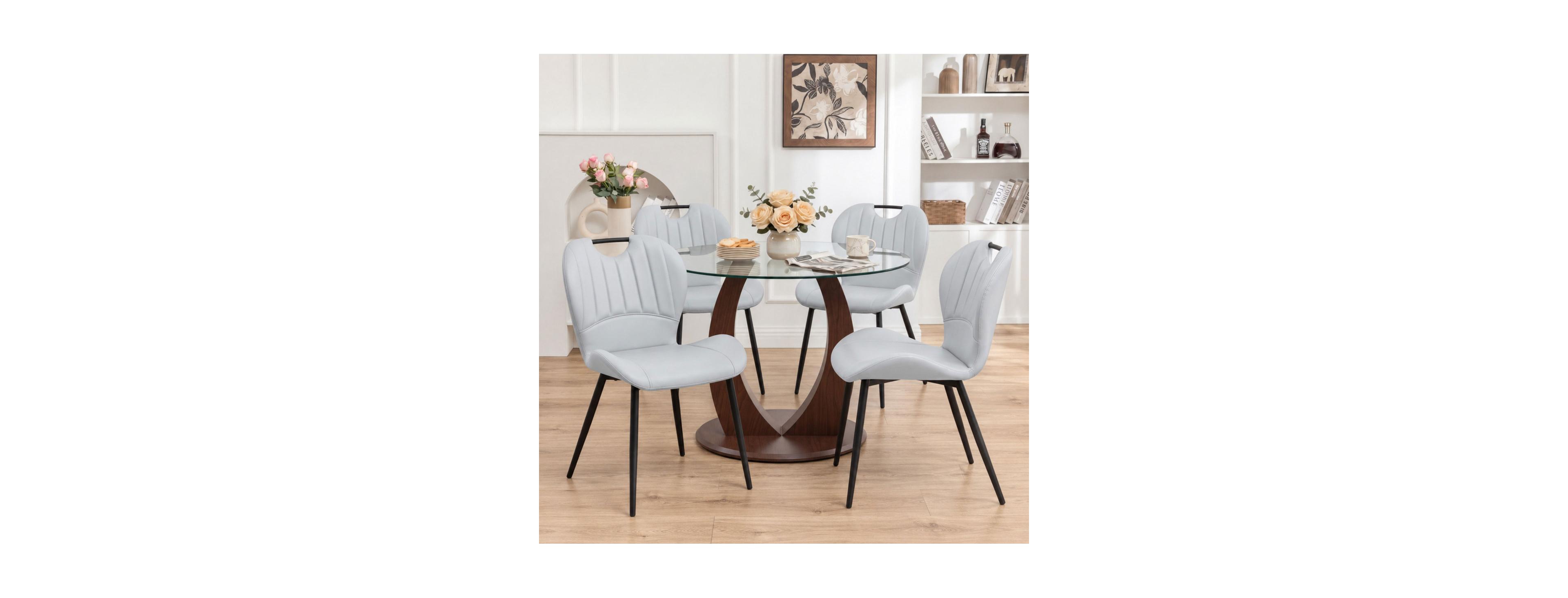 Streamdale Furniture 38.6" Round Glass Table and 4 Metal Leg Dining Chairs Set