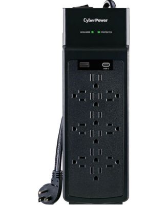 P1208UC15BK Home and Office 12-Outlet Surge Protector with USB-A and USB-C, Black