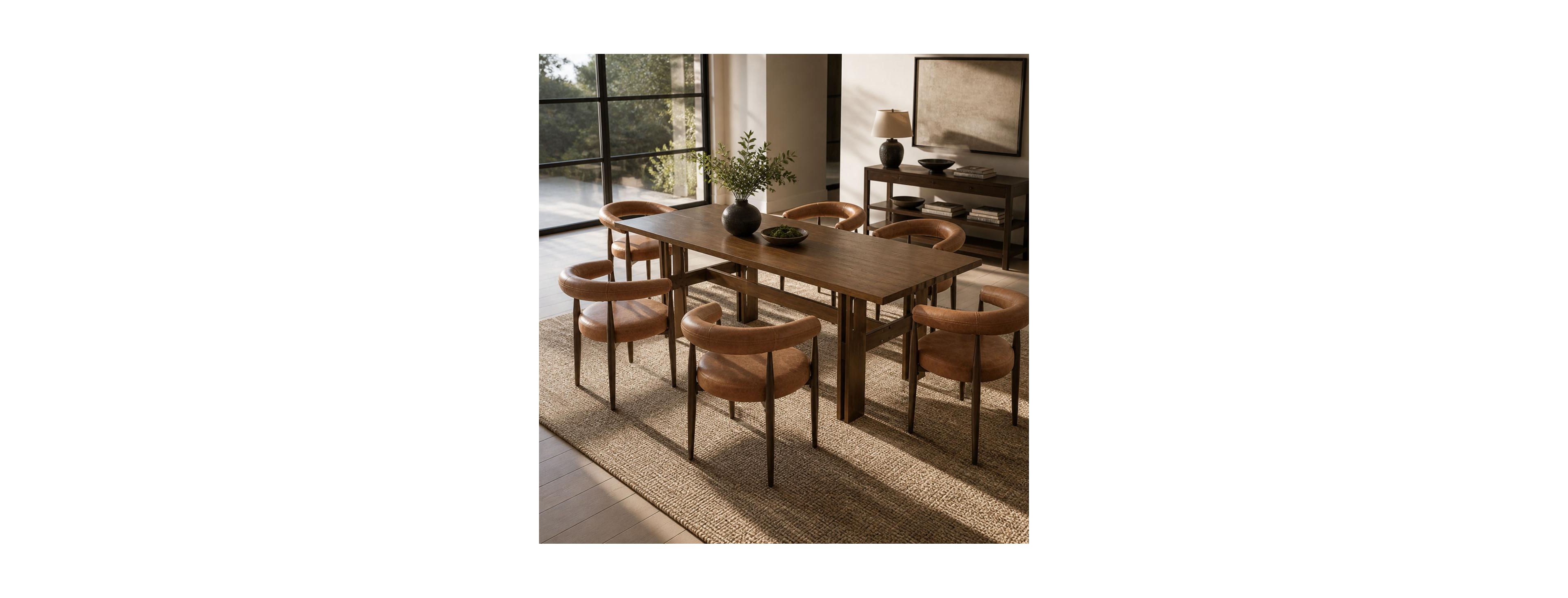 Streamdale Furniture 7-Piece Walnut Rubber Wood Dining Table Set with 6 Pu Leather Chairs