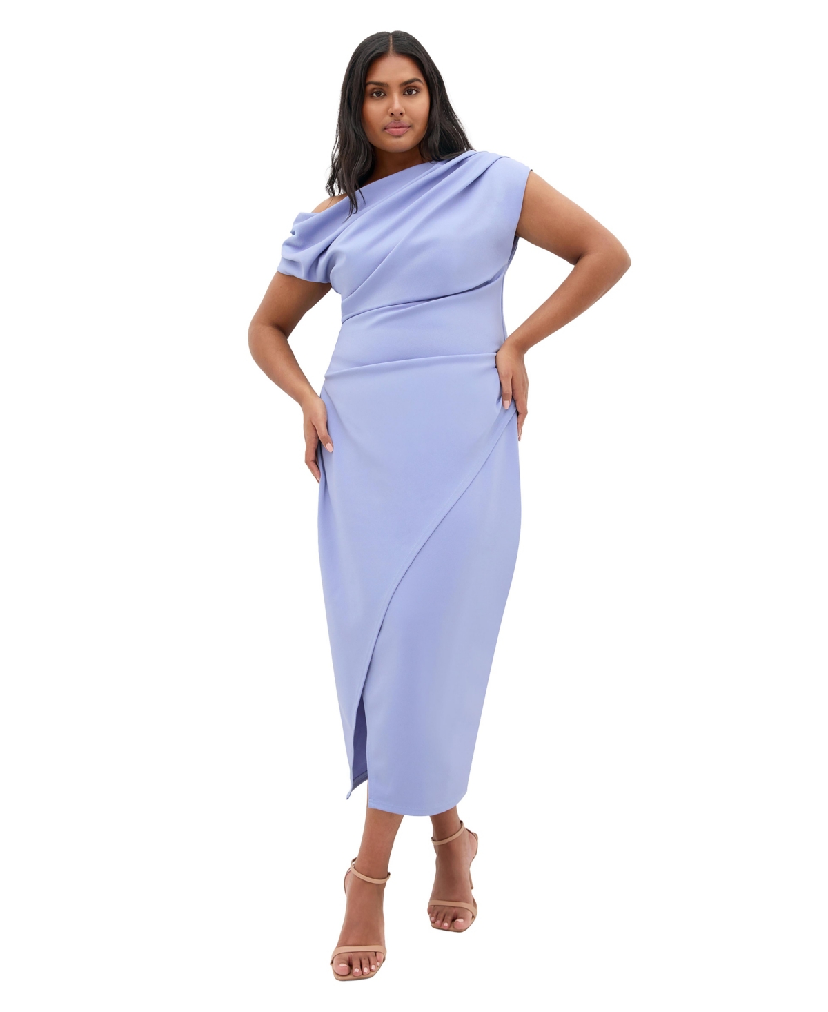 City Chic Plus Size Sassy Off Shoulder Dress - Dusty blue