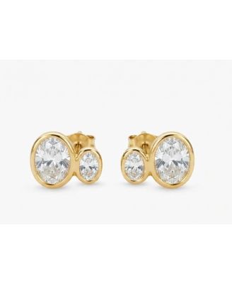 Cubic Zirconia Gold-Tone Double Oval Stud Earrings