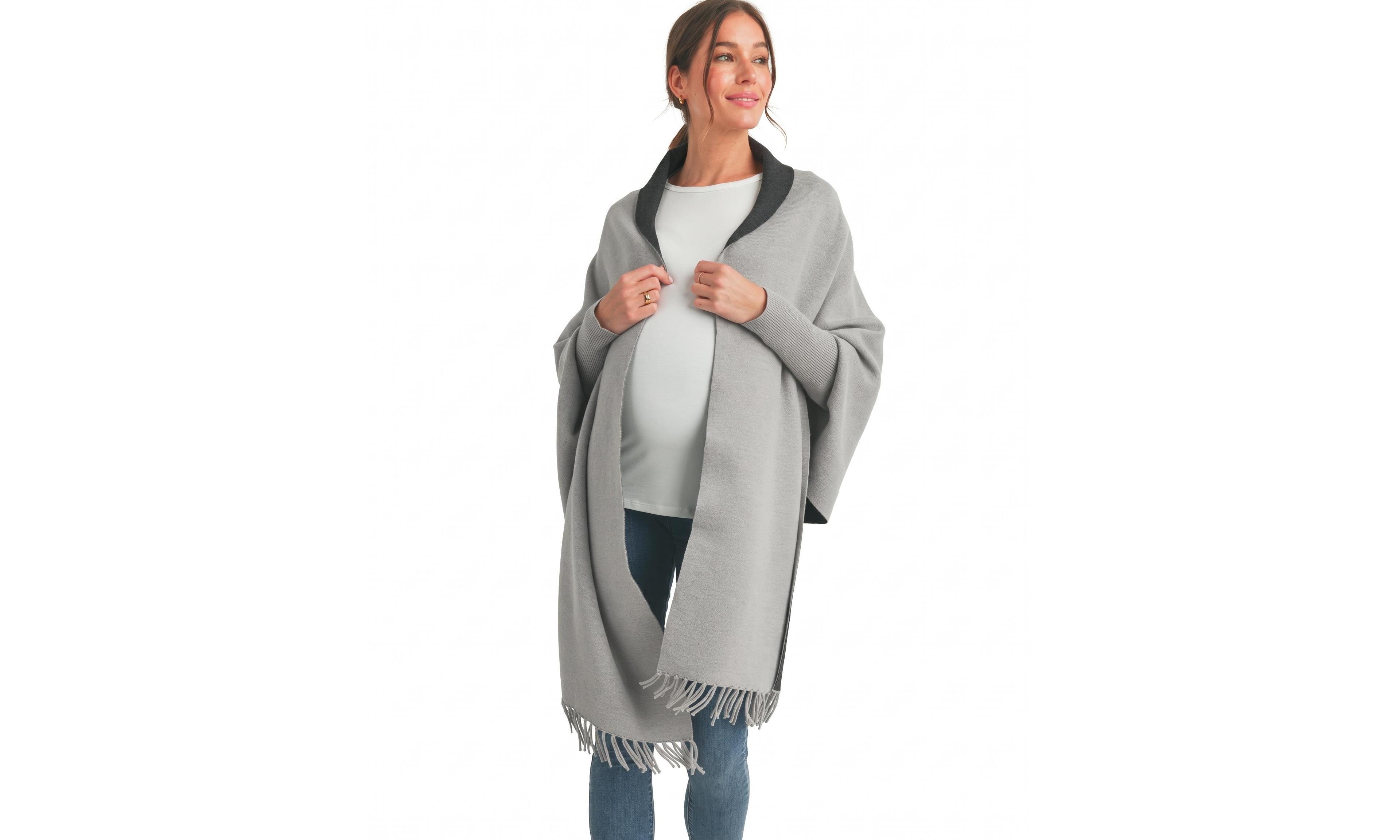 Hello Miz Women's Shawl-Collar Two-Tone Sweater Wrap Cardigan
