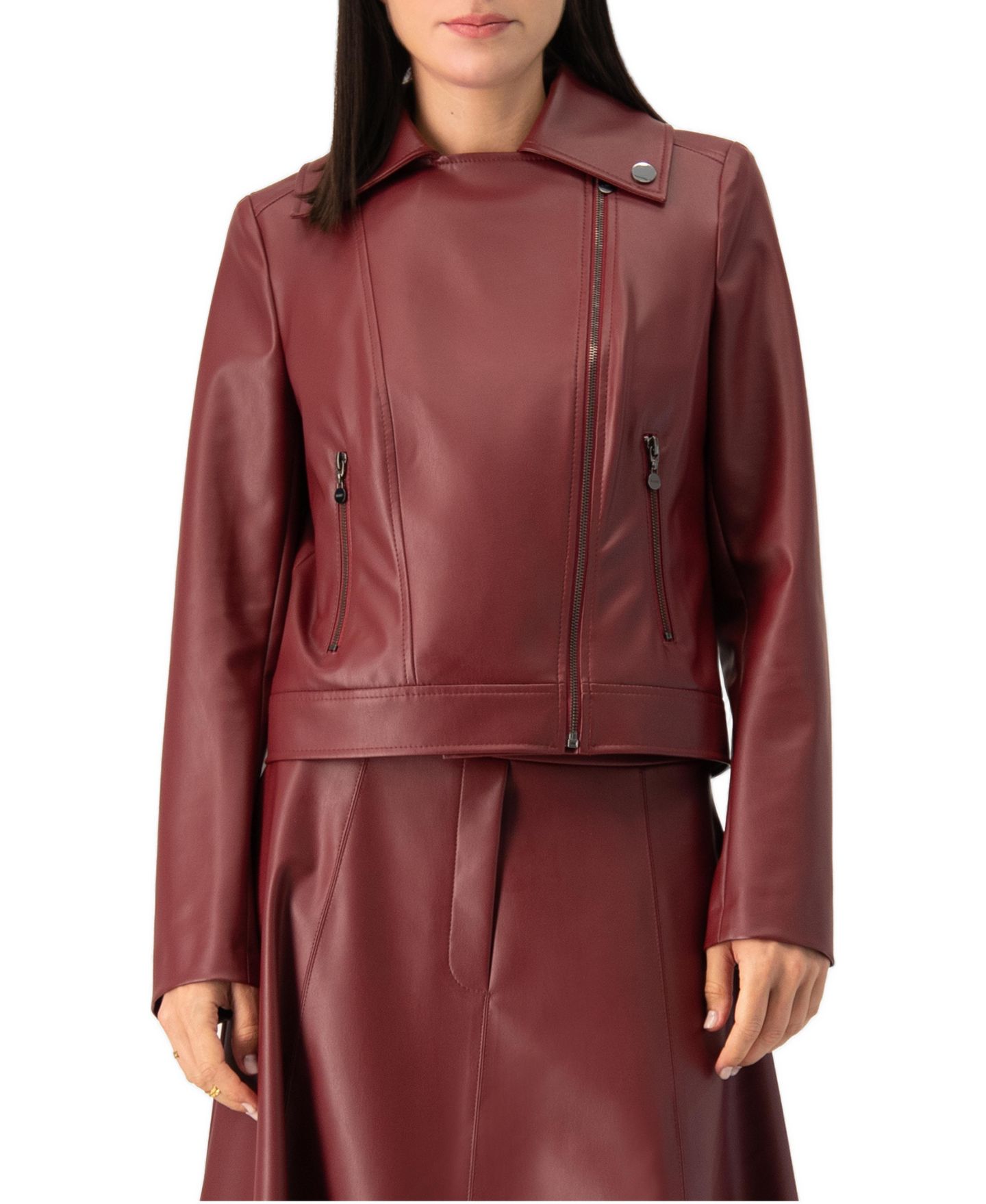 Женская куртка Ivonne Faux Leather Asymmetric Zip Biker, цвет: Винный — фото 1