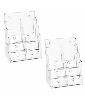 2 Pack 3 Tier Clear Brochure Holder Removable Divider Literature Organizer Stand