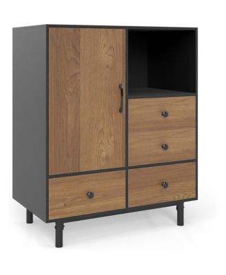 4 Drawer Buffet Sideboard Cabinet with Open Storage for Living Room Cabinet